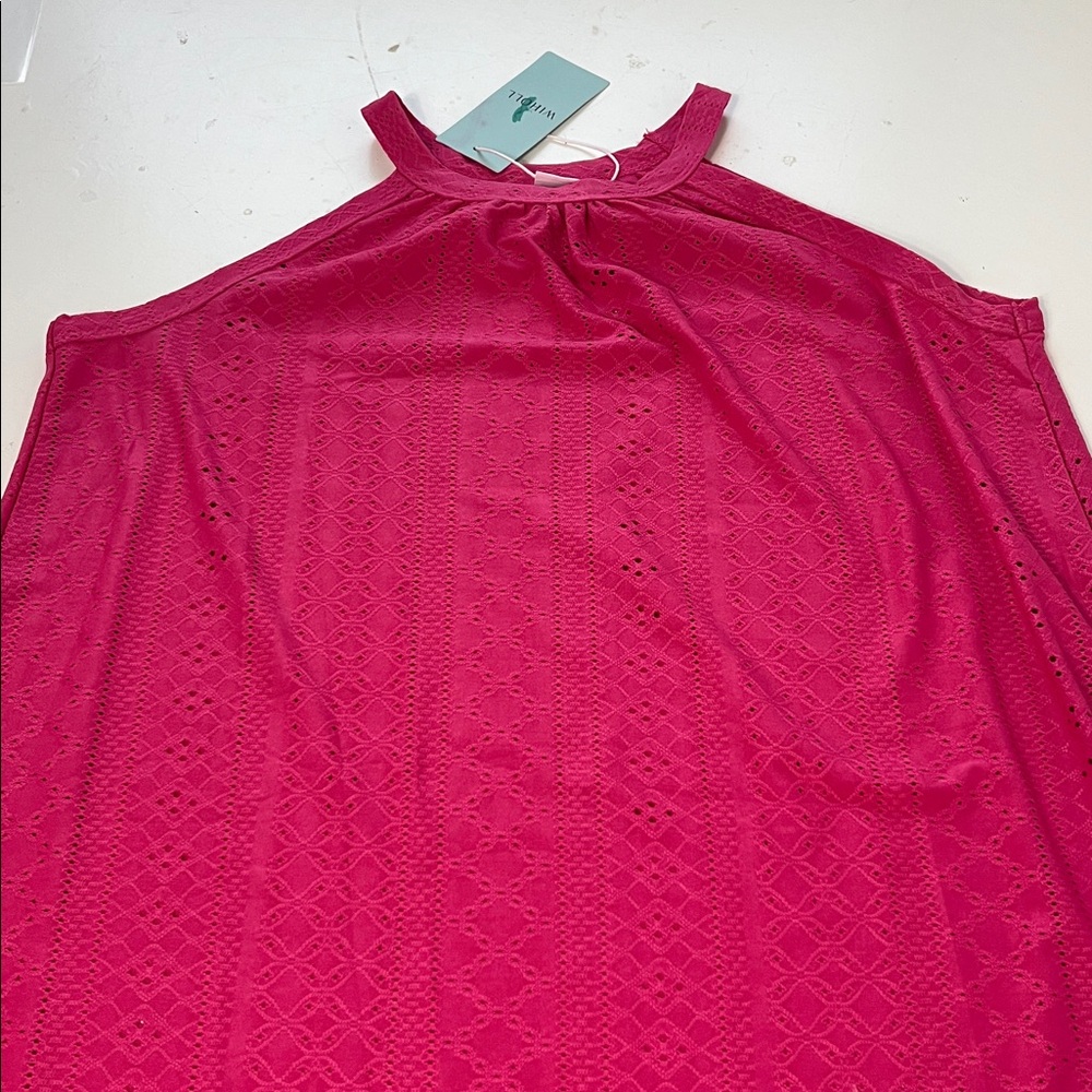 Wiholl Small Pink Sleeveless High Neck Eyelet Cut Outs Shift Dress - Picture 4 of 5